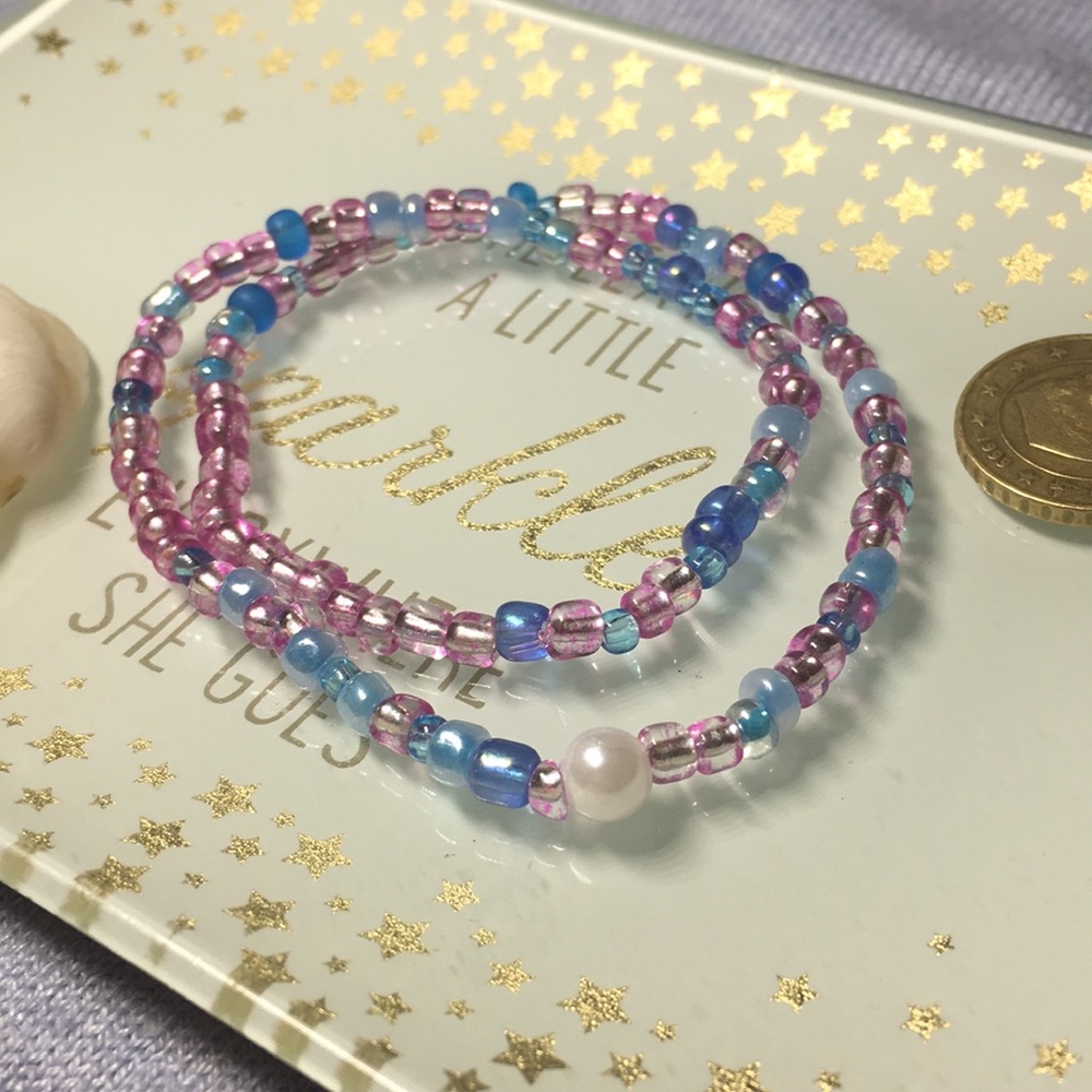 Marble Beaded Choker - Pink and Blue - Picture 2 of 4